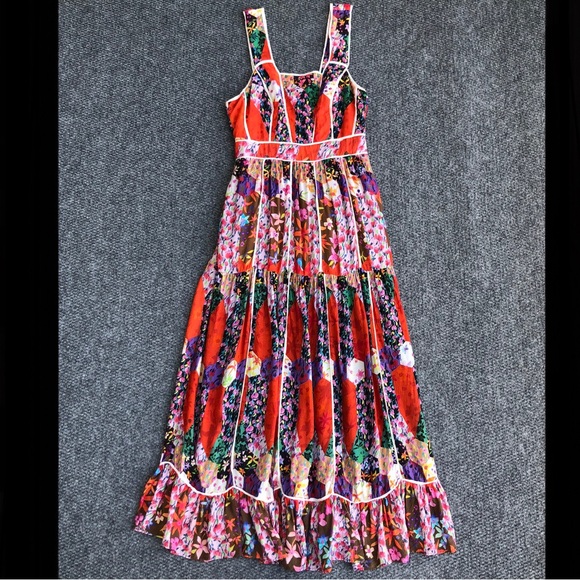 By Anthropologie square neck floral patchwork maxi dress size 4 - Picture 1 of 16